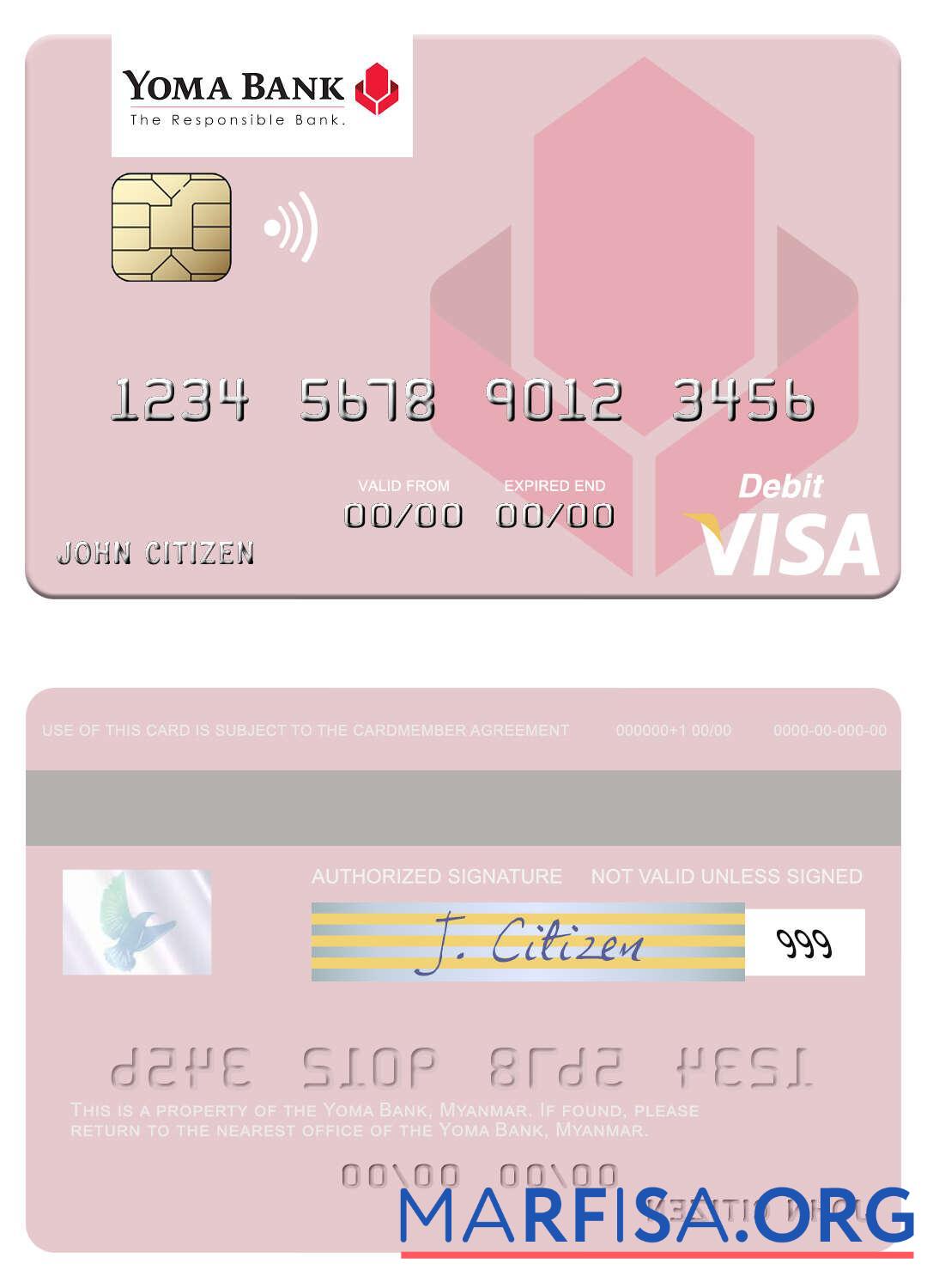 Downloadable Myanmar Yoma Bank visa debit card real example